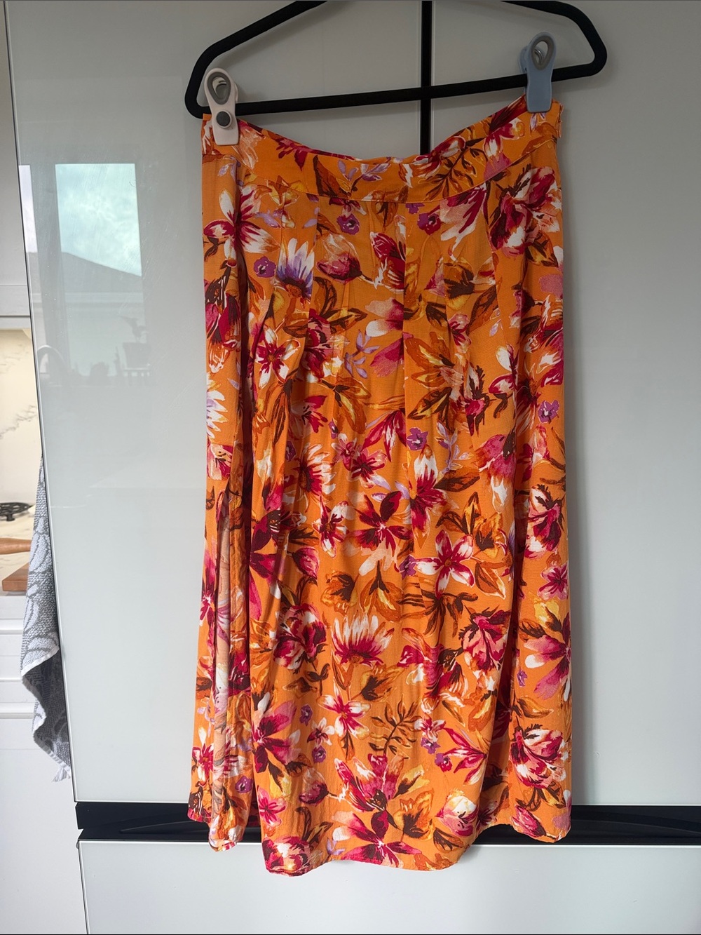 H&M Orange Floral Maxi Skirt with Pink and White Accents
